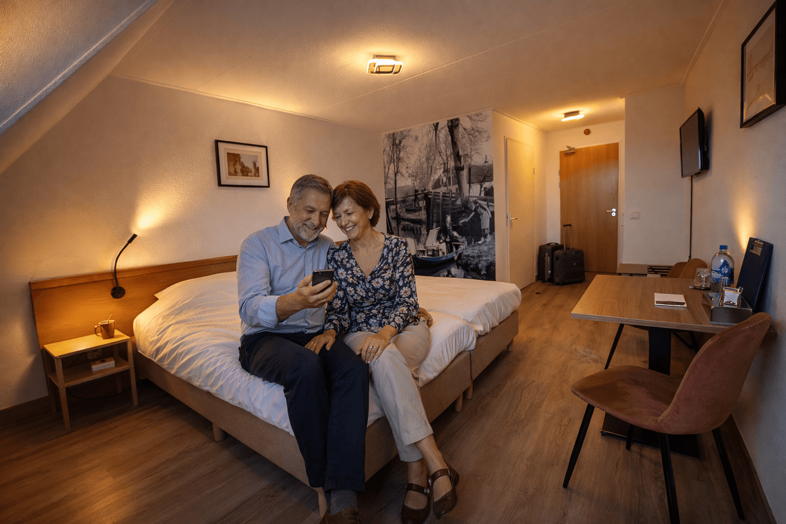 Ruime hotelkamer met comfortabele bedden in d'Olde Smidse
